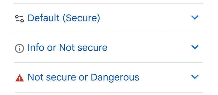 Chrome connection-status icons with English labels
