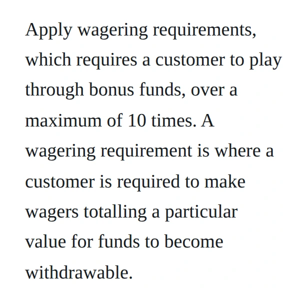 UK Gambling Commission excerpt prohibiting bonus wagering requirements above 10× for UK licensees