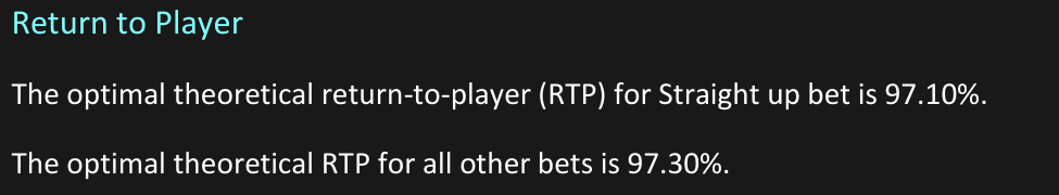 Фрагмент правил Loto-Québec для Lightning Roulette с RTP по видам ставок