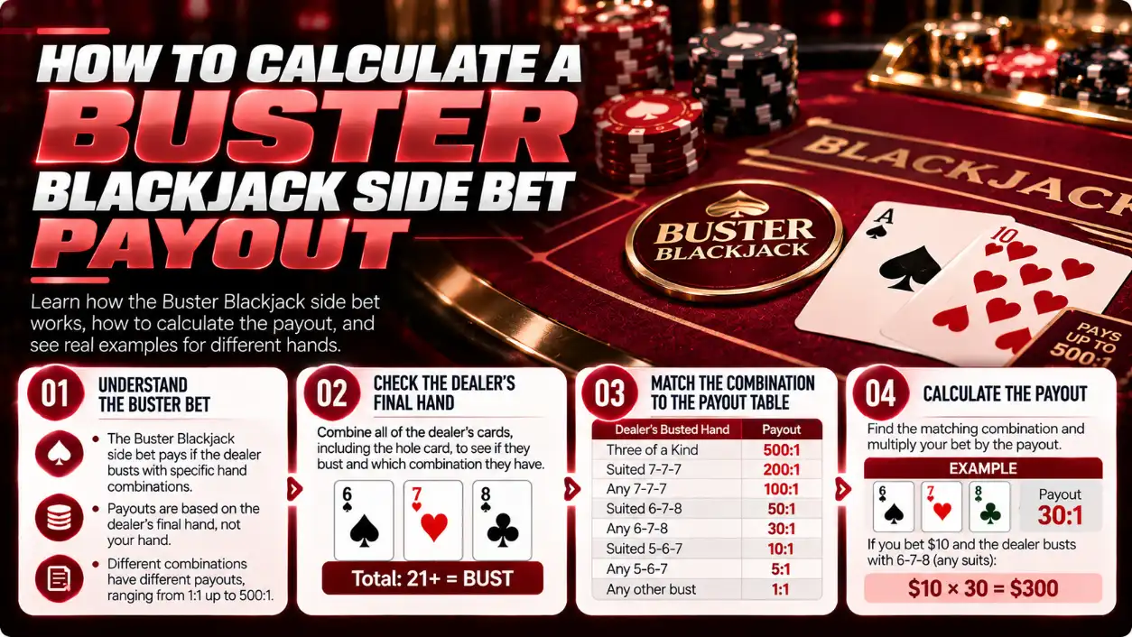 Buster Blackjack: выплаты за перебор дилера по таблице A