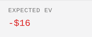Calculator result showing expected value of minus 16 USD for the example inputs
