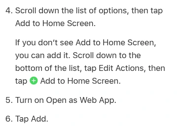 Excerpt from Apple’s iOS 26 guide showing how to add a Safari website to the iPhone Home Screen