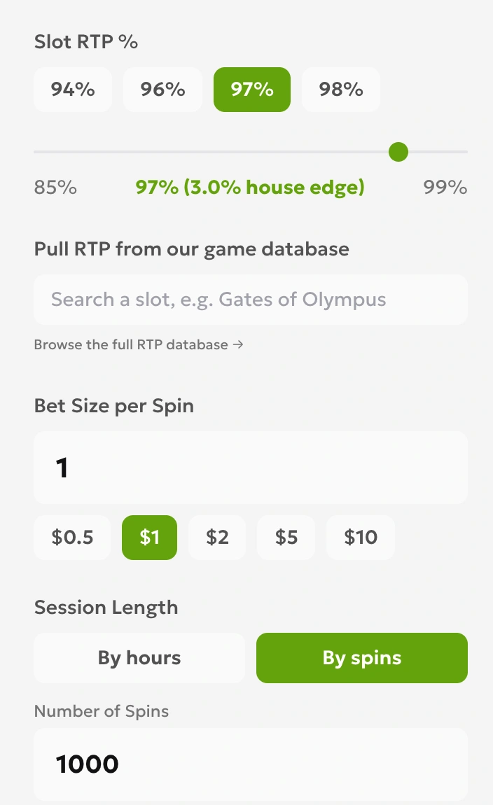 Entering a conditional RTP calculation with 97 percent RTP and 1000 tickets