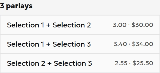 Three potential double payouts in Pro mode: AB 30.00, AC 34.00 and BC 25.50