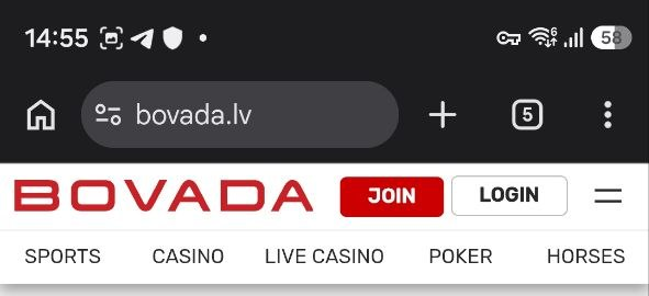 Bovada mobile header showing LOGIN, JOIN and the menu
