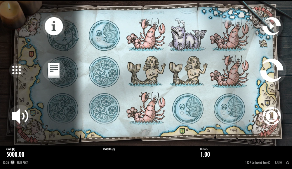 Official Thunderkick 1429 Uncharted Seas demo with English menu and paper-sheet rules icon
