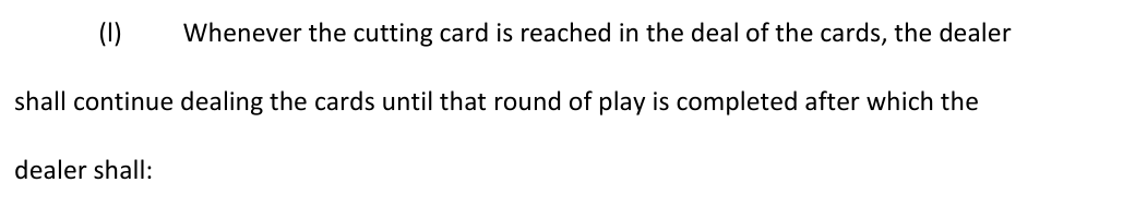 English excerpt from historical New Jersey regulations describing completion of the current round before shuffling
