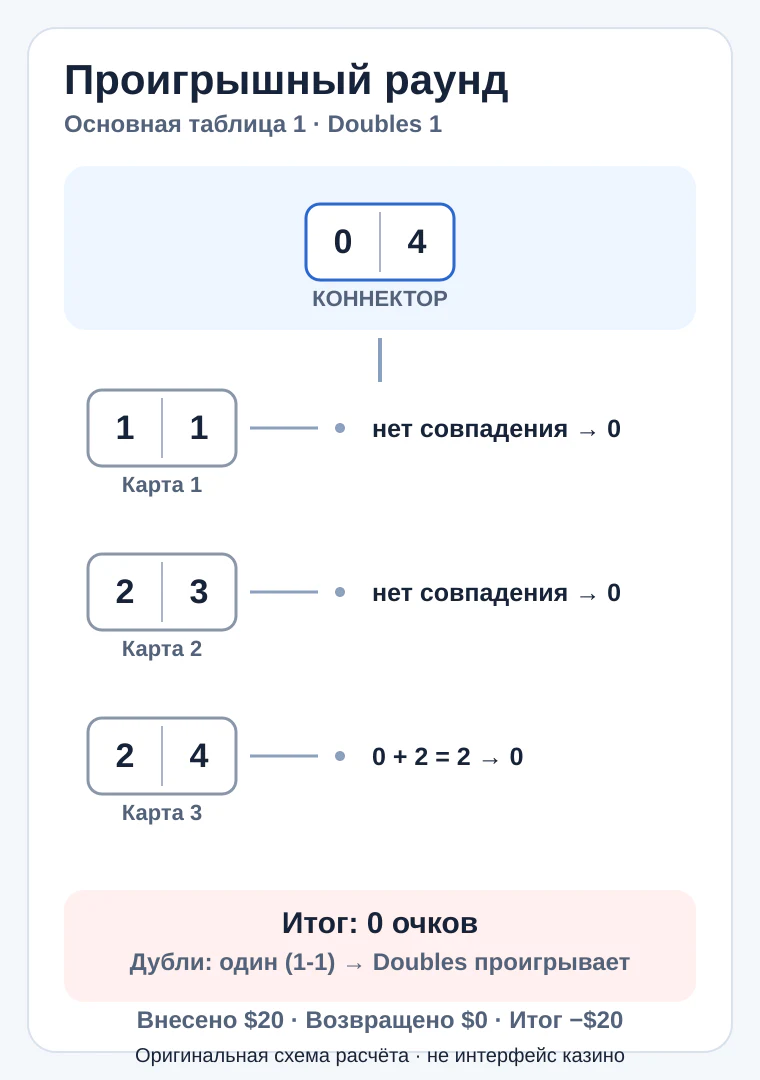 Расчёт проигрышного раунда Casino Dominoes