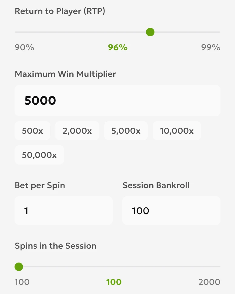 Volatility calculator scenario input fields