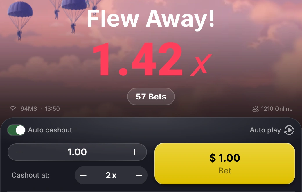 JetX public-demo result ending before a 2x auto-cashout target