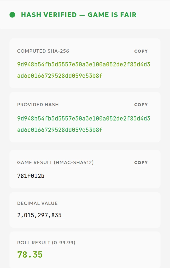 ToolsGambling example results showing a matching SHA-256 hash and the illustrative value 78.35