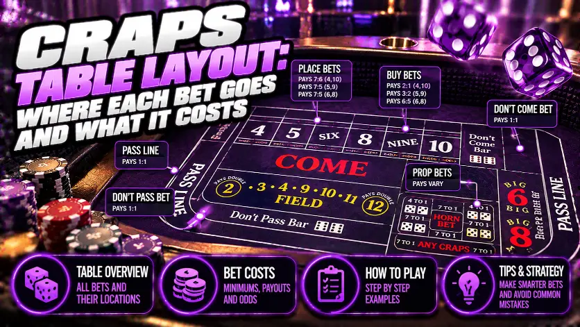Craps Table: Where Pass, Come, Field and Odds Go