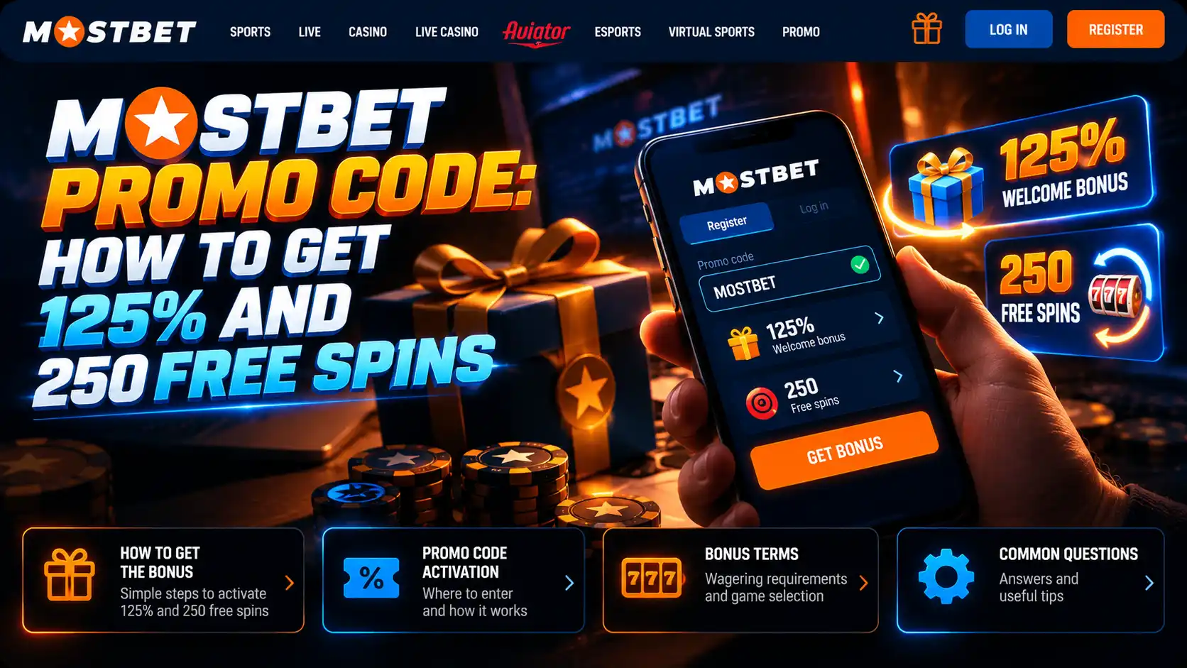 Mostbet promo code TOOLSGAMBLING: 125% + 250 spins
