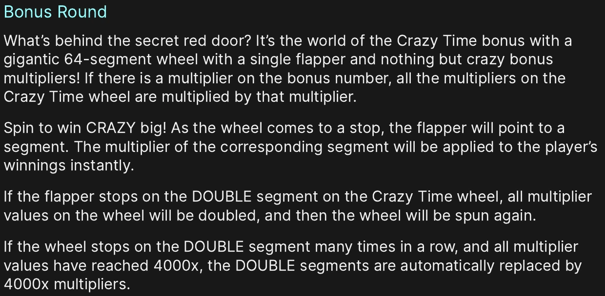 Red Door Roulette bonus wheel rules showing the single flapper and Double feature
