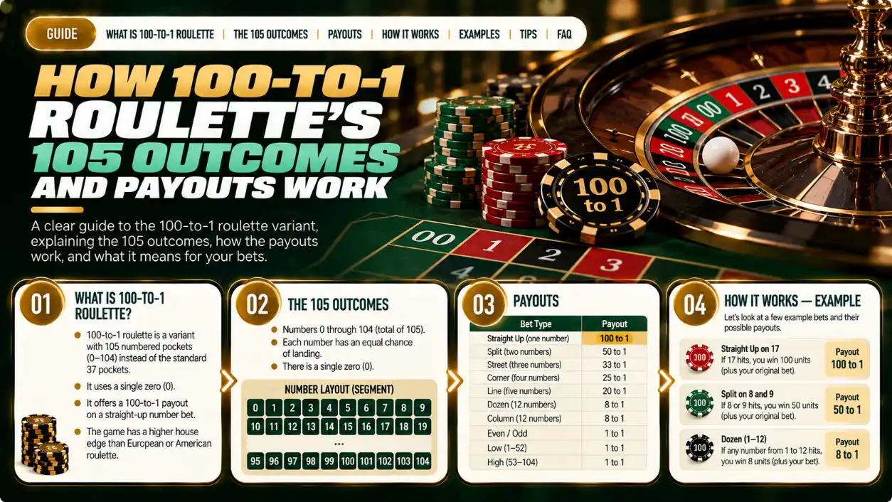100 to 1 Roulette: Rules, Payouts and RTP for 105 Outcomes