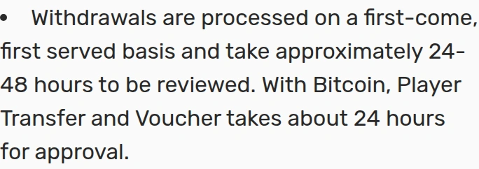 Official Bovada instructions describing withdrawal request processing