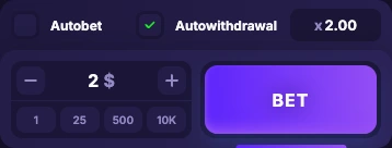 Lucky Jet Autowithdrawal setup with stake 2, target 2.00 and Autobet off